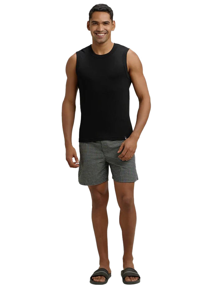 Men&#39;s Super Combed Cotton Rib Solid Round Neck Black Muscle Vest