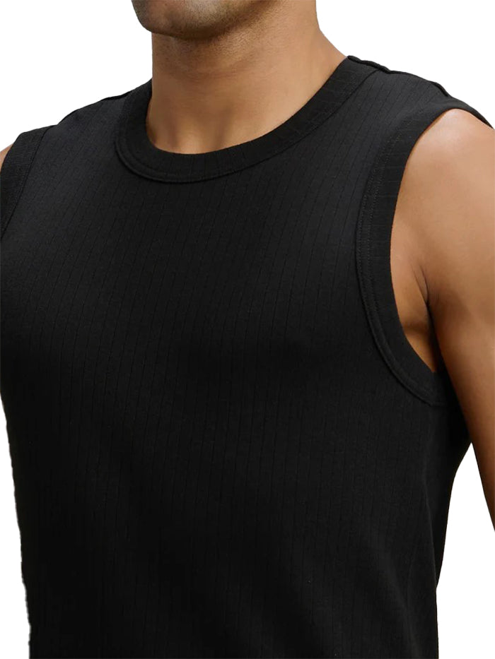 Men&#39;s Super Combed Cotton Rib Solid Round Neck Black Muscle Vest