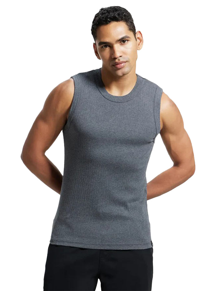 Men's Super Combed Cotton Rib Solid Round Neck Charcoal Melange Muscle Vest