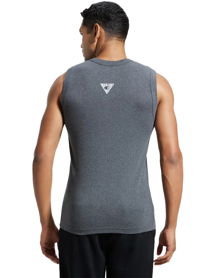 Men&#39;s Super Combed Cotton Rib Solid Round Neck Charcoal Melange Muscle Vest