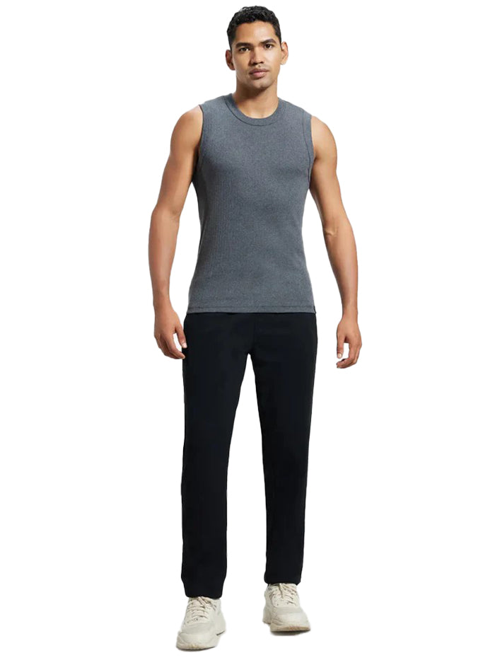 Men&#39;s Super Combed Cotton Rib Solid Round Neck Charcoal Melange Muscle Vest
