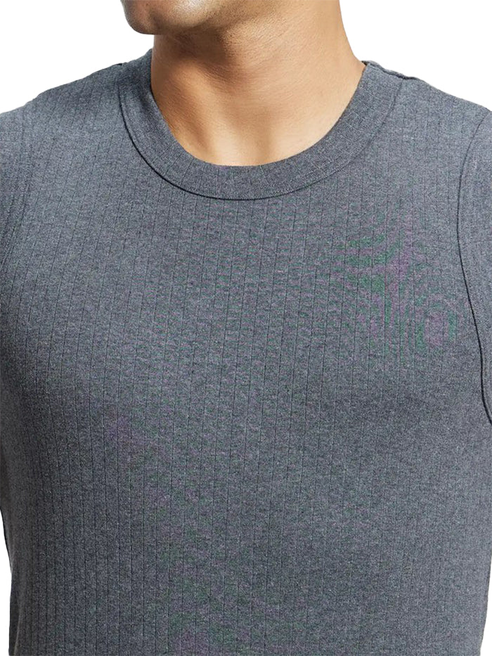 Men&#39;s Super Combed Cotton Rib Solid Round Neck Charcoal Melange Muscle Vest