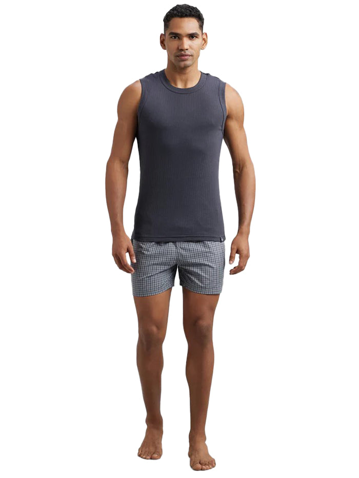Men&#39;s Super Combed Cotton Rib Solid Round Neck Graphite Muscle Vest