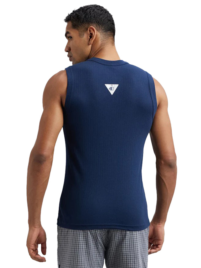 Men&#39;s Super Combed Cotton Rib Solid Round Neck Muscle Navy Vest