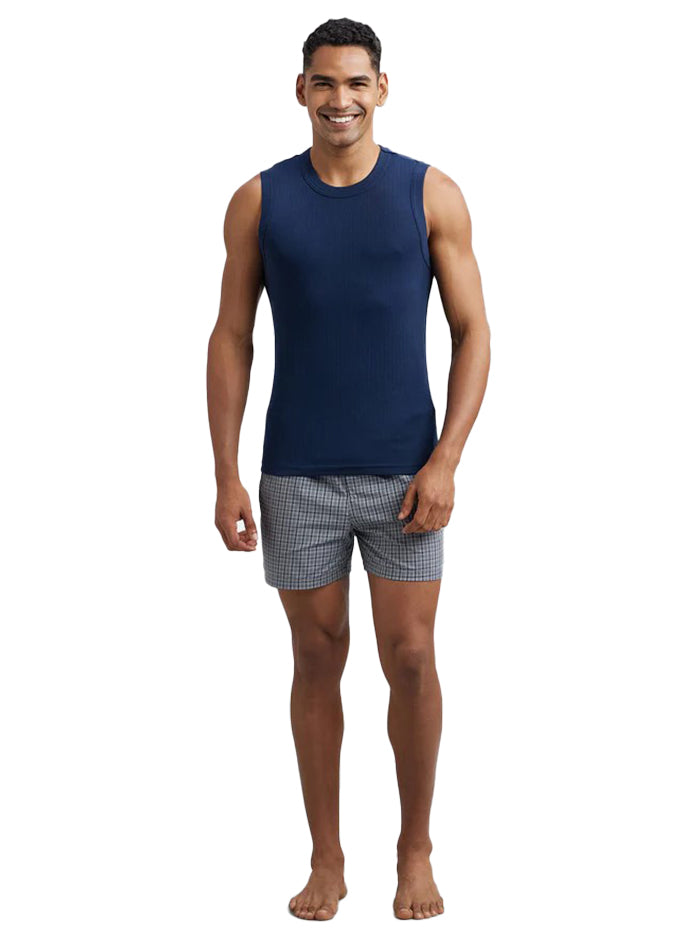 Men&#39;s Super Combed Cotton Rib Solid Round Neck Muscle Navy Vest
