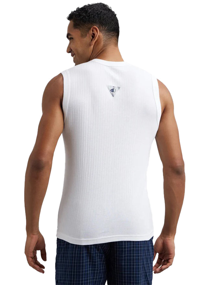 Men&#39;s Super Combed Cotton Rib Solid Round Neck Muscle White Vest