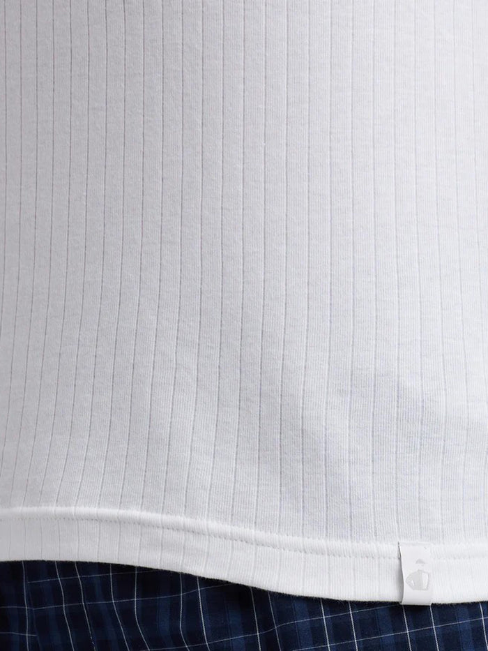 Men&#39;s Super Combed Cotton Rib Solid Round Neck Muscle White Vest