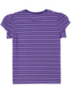 Girl&#39;s Super Combed Cotton Elastane Stretch Rib Striped Short Sleeve Royal Purple &amp; Paisley Purple T-Shirt