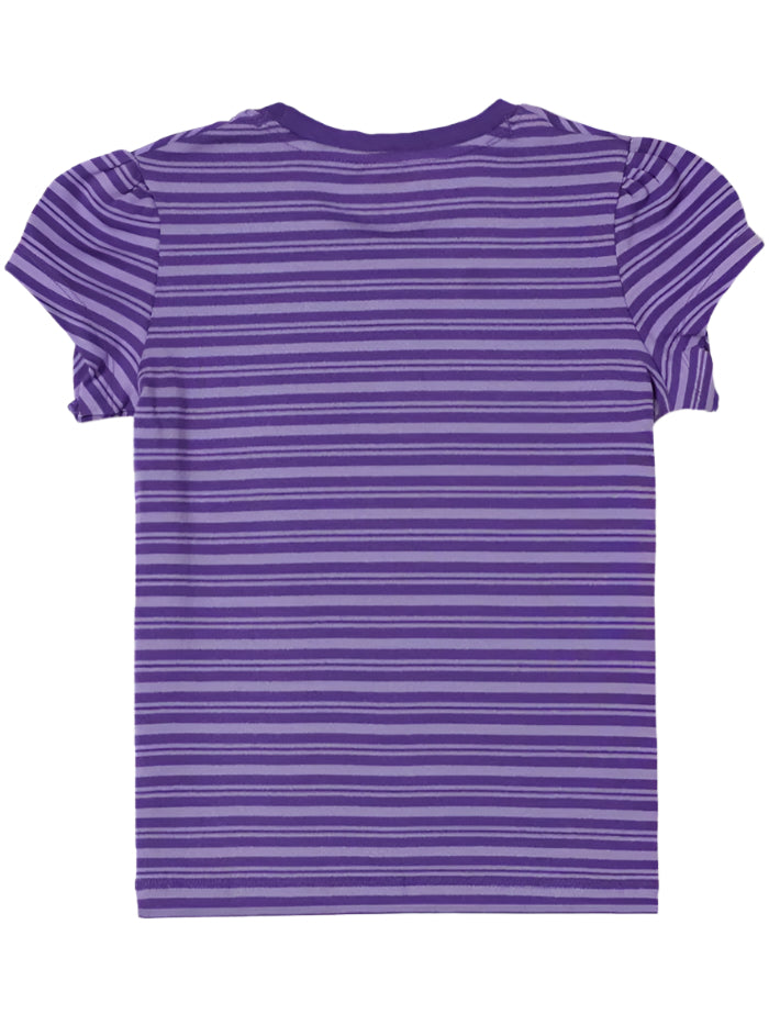 Girl's Super Combed Cotton Elastane Stretch Rib Striped Short Sleeve Royal Purple & Paisley Purple T-Shirt