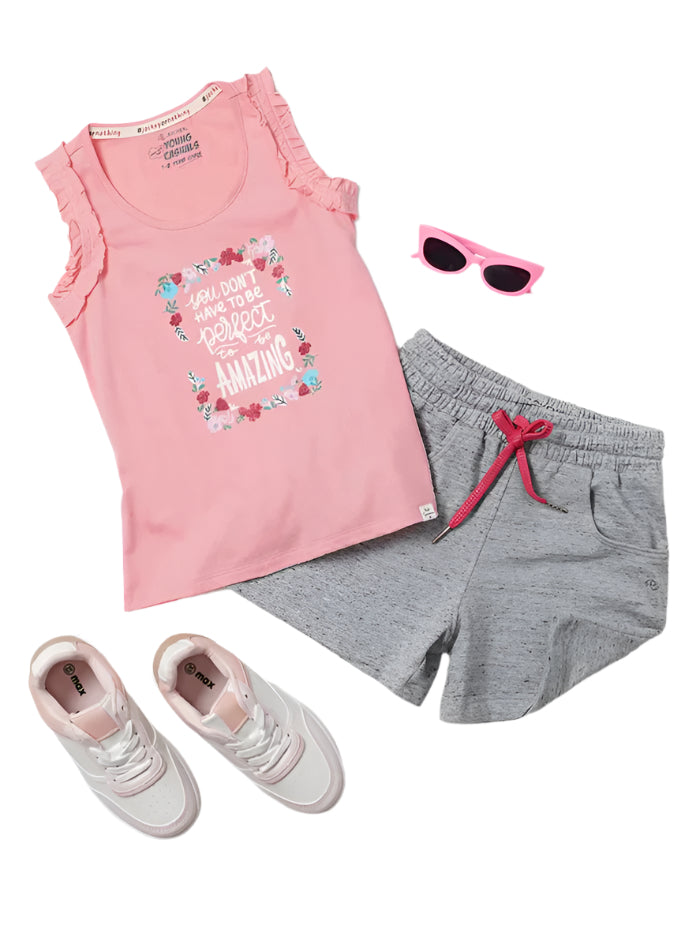 Girl&#39;s Super Combed Cotton French Terry Solid Grey Snow Melange Shorts