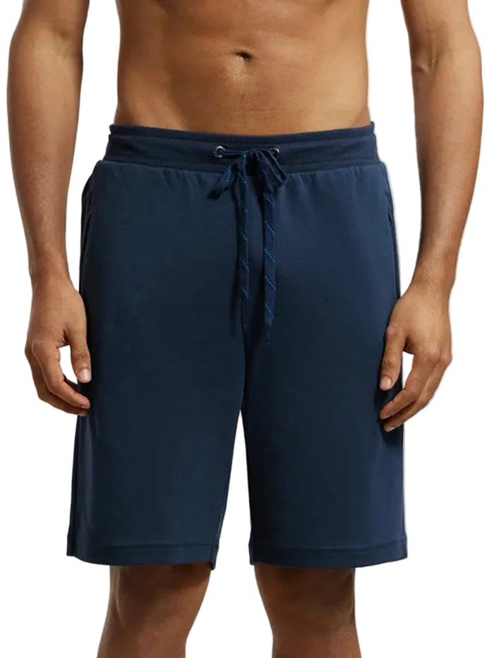 Super Combed Cotton Rich Straight Fit Shorts with Zipper Pockets - Navy