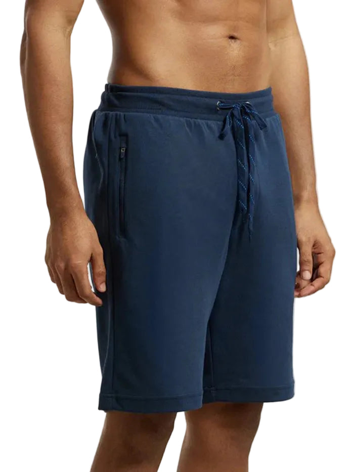 Super Combed Cotton Rich Straight Fit Shorts with Zipper Pockets - Navy