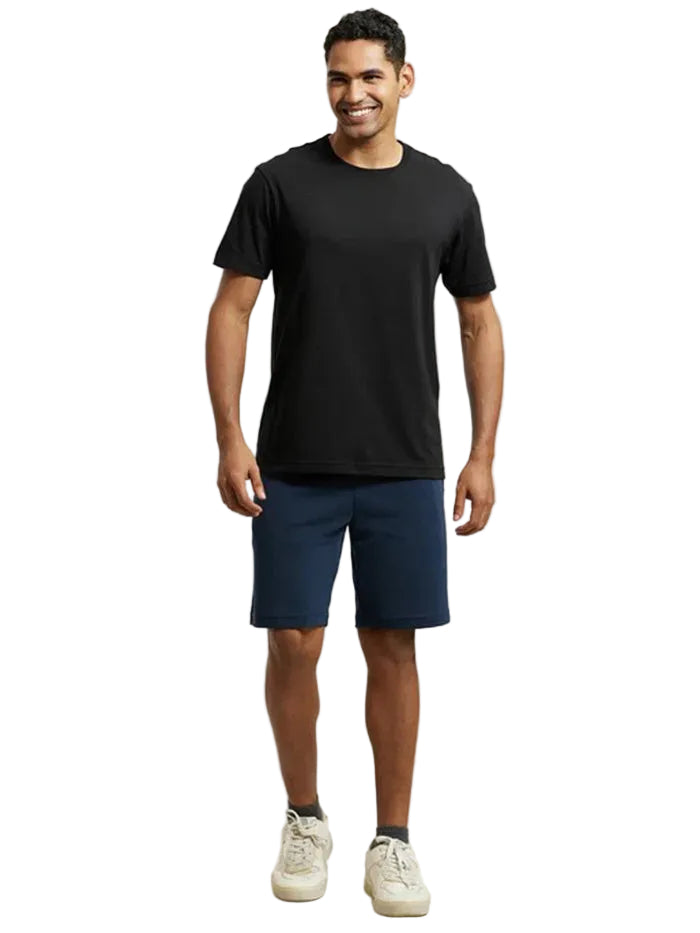 Super Combed Cotton Rich Straight Fit Shorts with Zipper Pockets - Navy