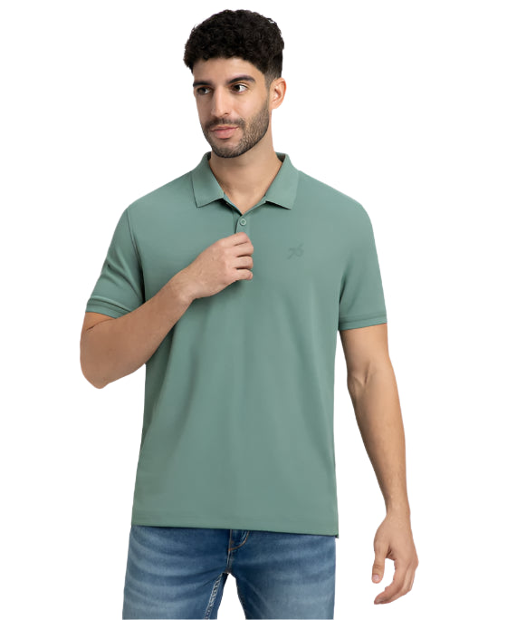 Men's Microfiber Fabric Solid Half Sleeve Polo T-Shirt - Green