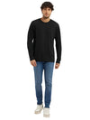 Men&#39;s Super Combed Cotton Rich Solid Round Neck Full Sleeve Black T-Shirt