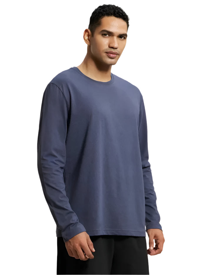 Men's Super Combed Cotton Rich Solid Round Neck Full Sleeve Odyssey grey T-Shirt