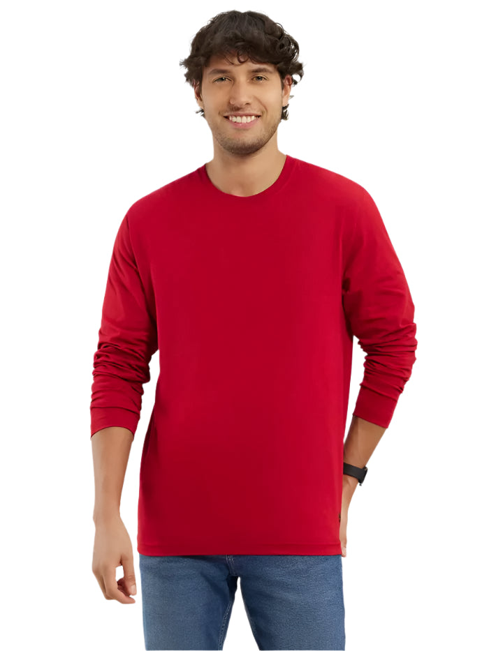 Men's Super Combed Cotton Rich Solid Round Neck Full Sleeve Shanghai Red T-Shirt