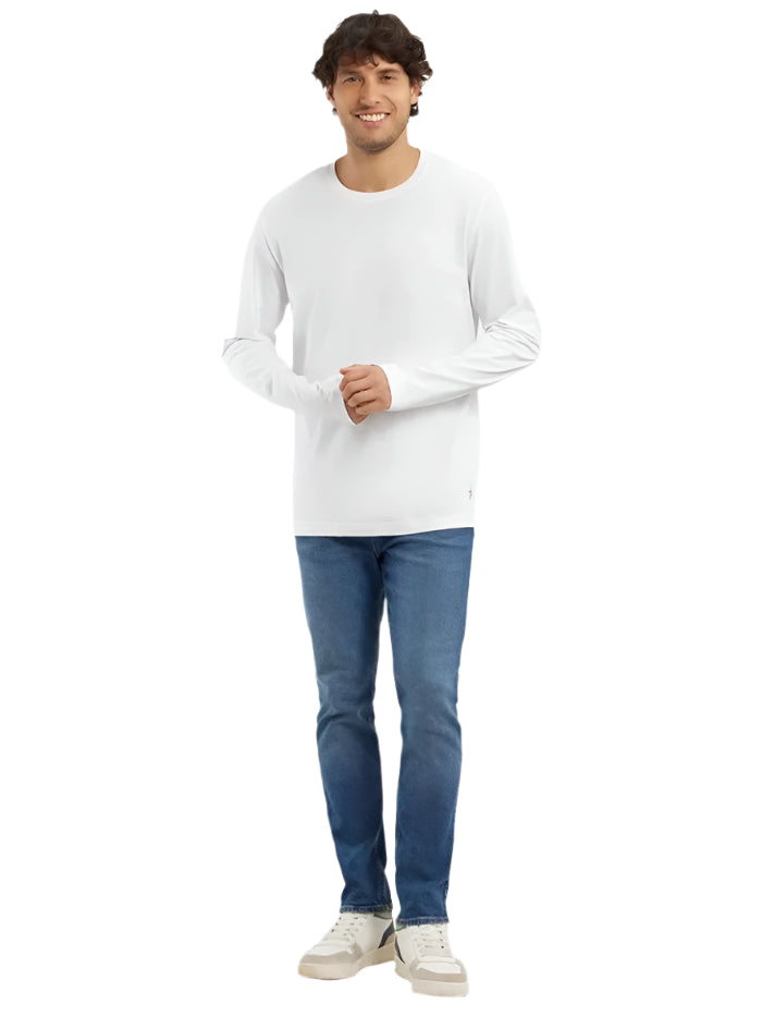 Men&#39;s Super Combed Cotton Rich Solid Round Neck Full Sleeve White T-Shirt