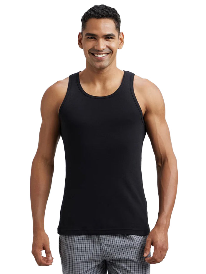 Men's Super Combed Cotton Rib Round Neck Sleeveless Black & Neon Blue Vest