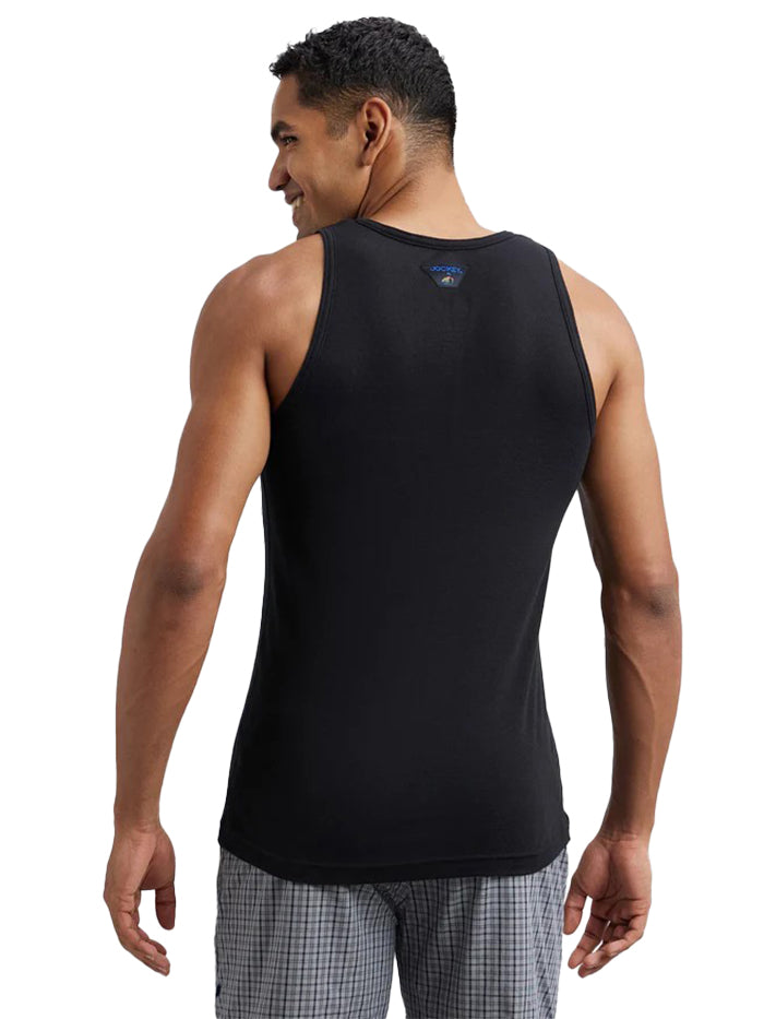 Men&#39;s Super Combed Cotton Rib Round Neck Sleeveless Black &amp; Neon Blue Vest