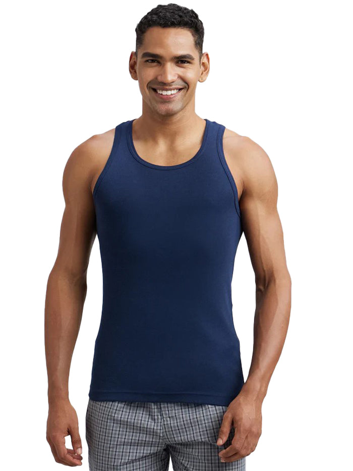 Men's Super Combed Cotton Rib Round Neck Sleeveless Deep Navy Vest