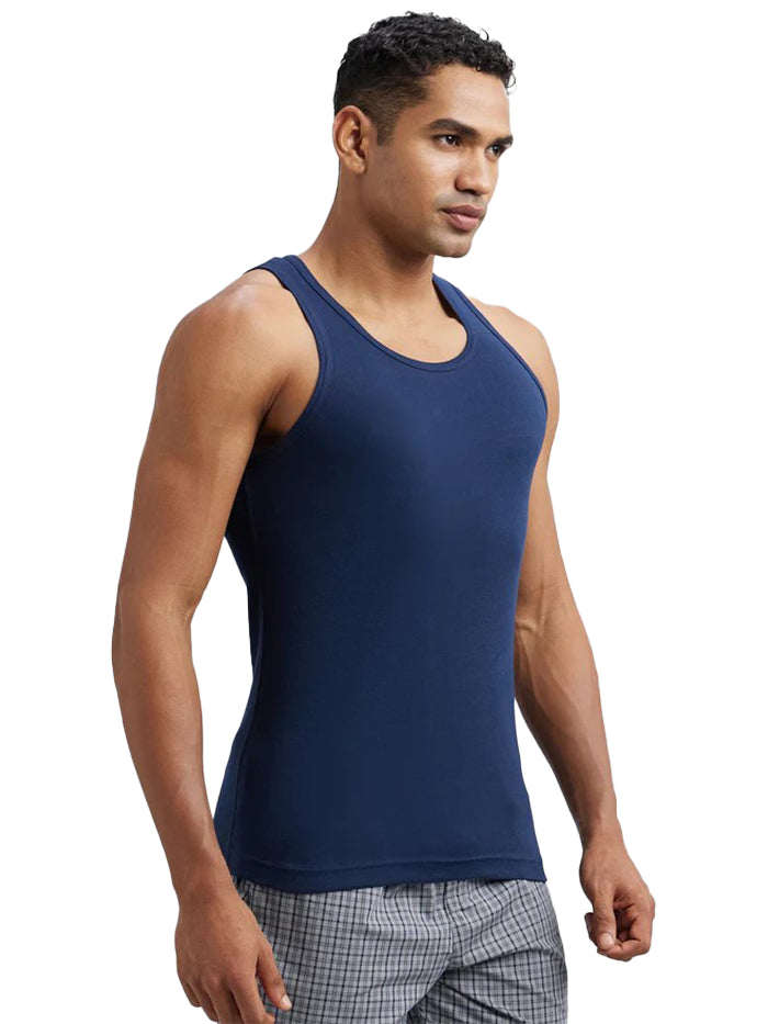Men's Super Combed Cotton Rib Round Neck Sleeveless Deep Navy Vest