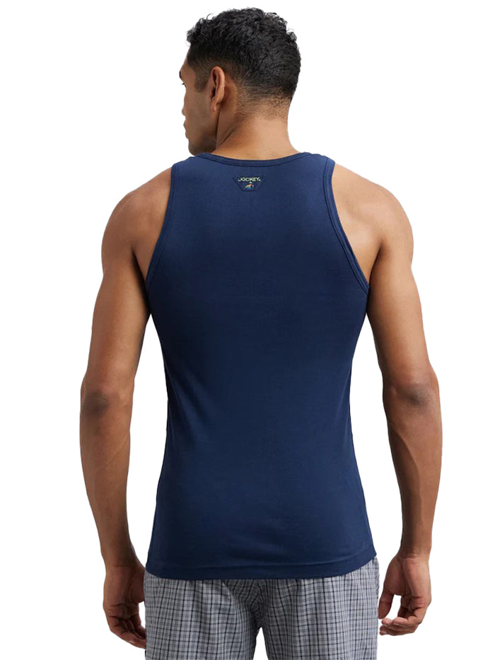 Men&#39;s Super Combed Cotton Rib Round Neck Sleeveless Deep Navy Vest