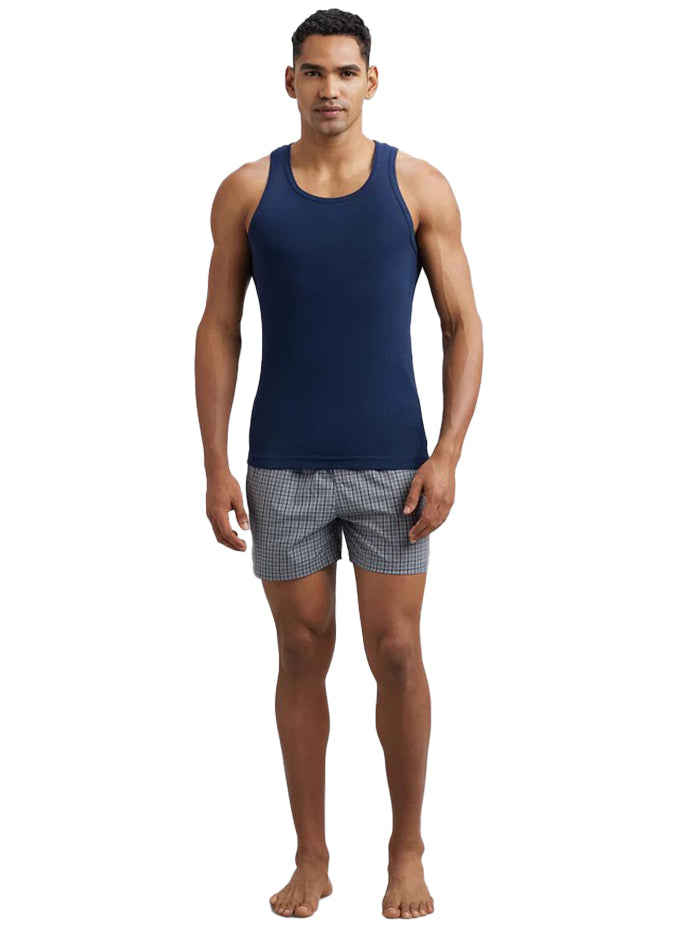 Men&#39;s Super Combed Cotton Rib Round Neck Sleeveless Deep Navy Vest
