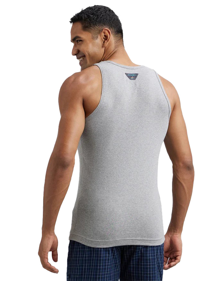 Men&#39;s Super Combed Cotton Rib Round Neck Sleeveless Grey Melange &amp; Teal Green Vest