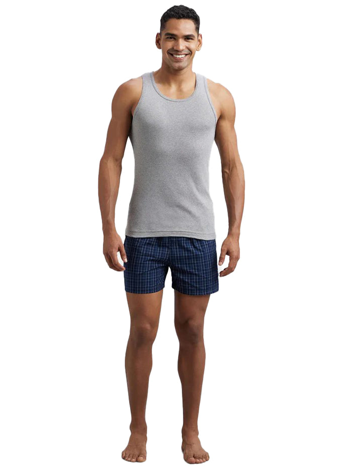 Men&#39;s Super Combed Cotton Rib Round Neck Sleeveless Grey Melange &amp; Teal Green Vest