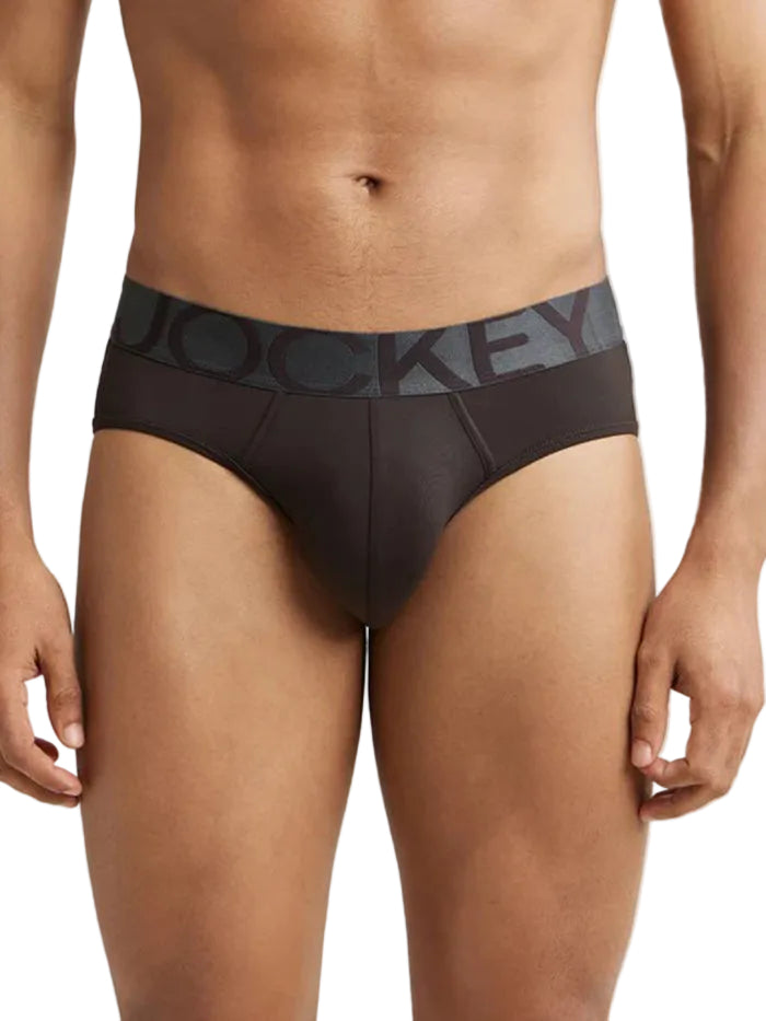 Men's Tactel Microfiber Elastane Stretch Solid Brief - Brown