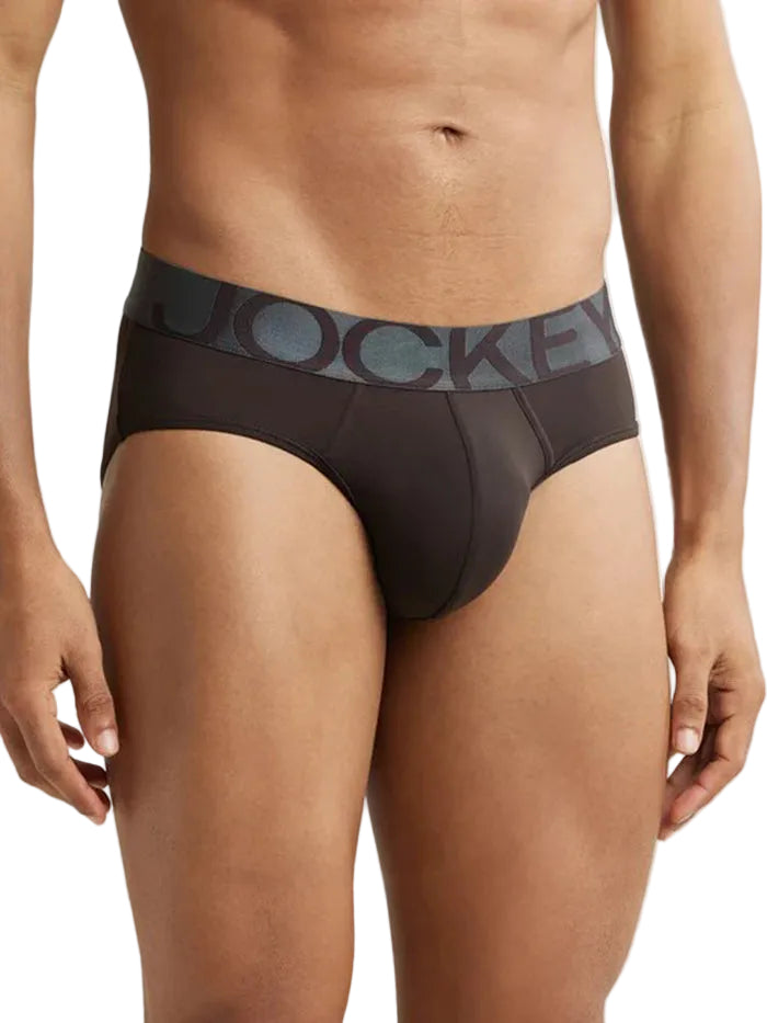 Men's Tactel Microfiber Elastane Stretch Solid Brief - Brown