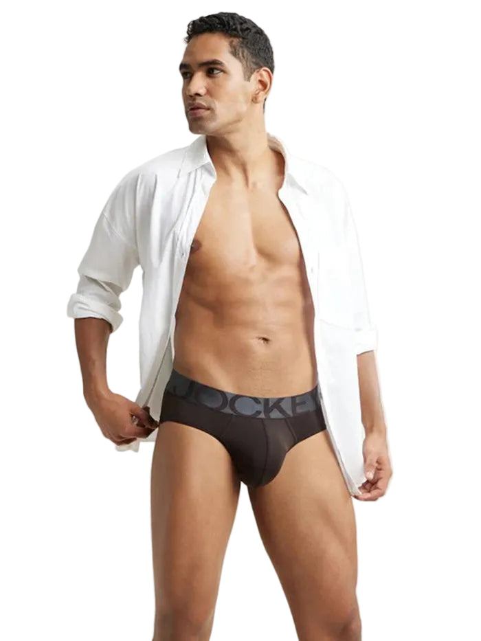 Men's Tactel Microfiber Elastane Stretch Solid Brief - Brown