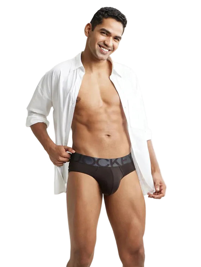 Men's Tactel Microfiber Elastane Stretch Solid Brief - Brown