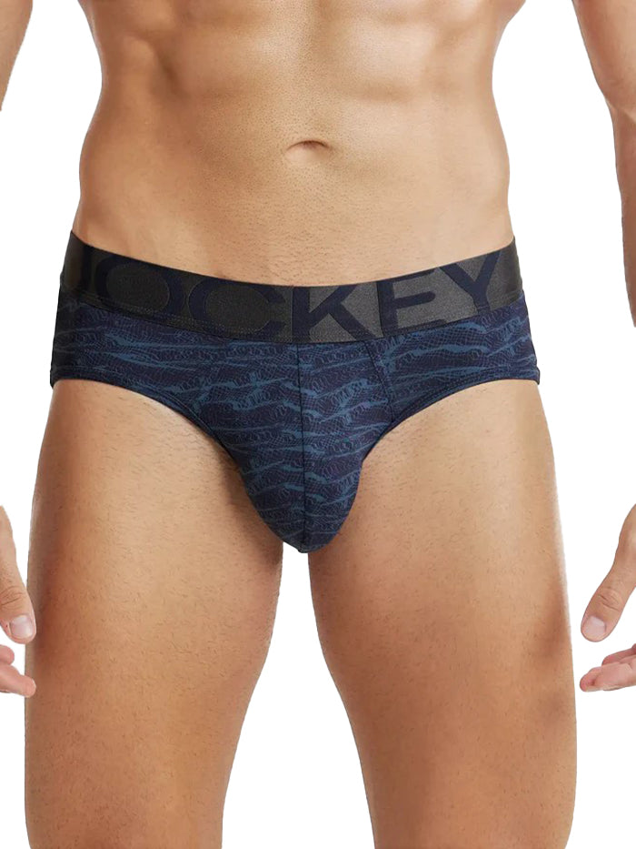 Men's Microfiber Elastane Stretch Printed Brief - True Navy Printed