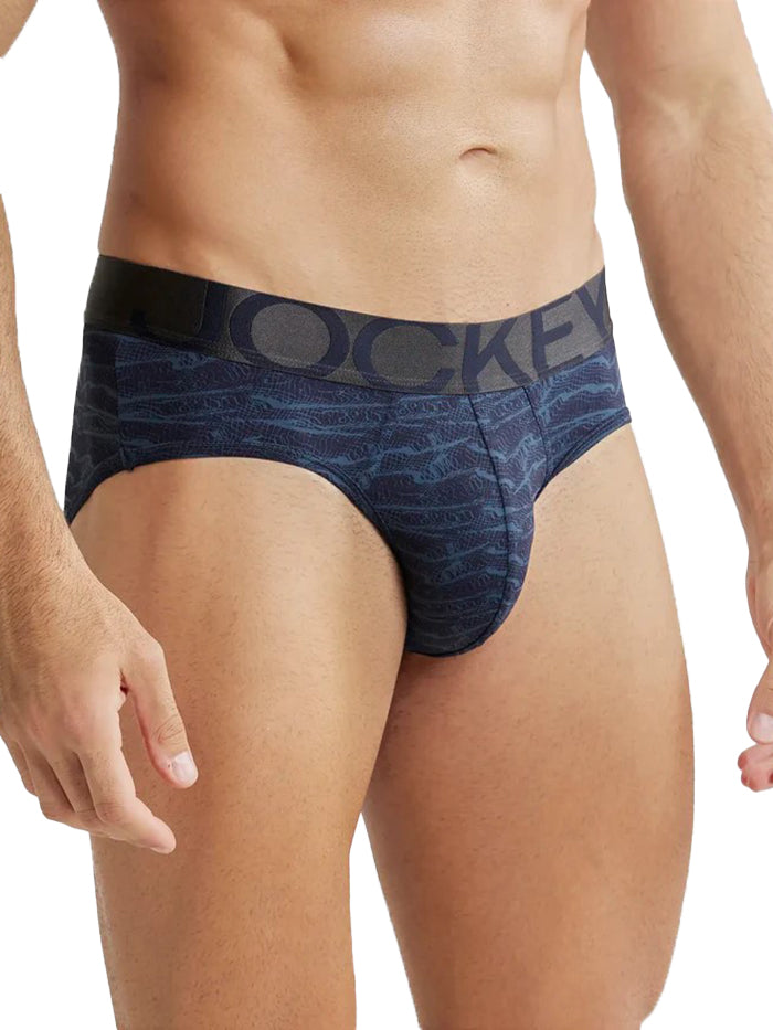 Men's Microfiber Elastane Stretch Printed Brief - True Navy Printed