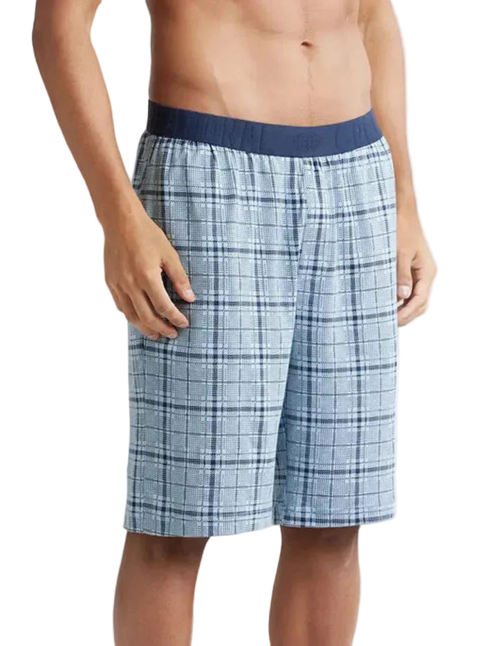 Tencel Micro Modal Cotton Elastane Stretch Sleep Shorts - Light Blue Print