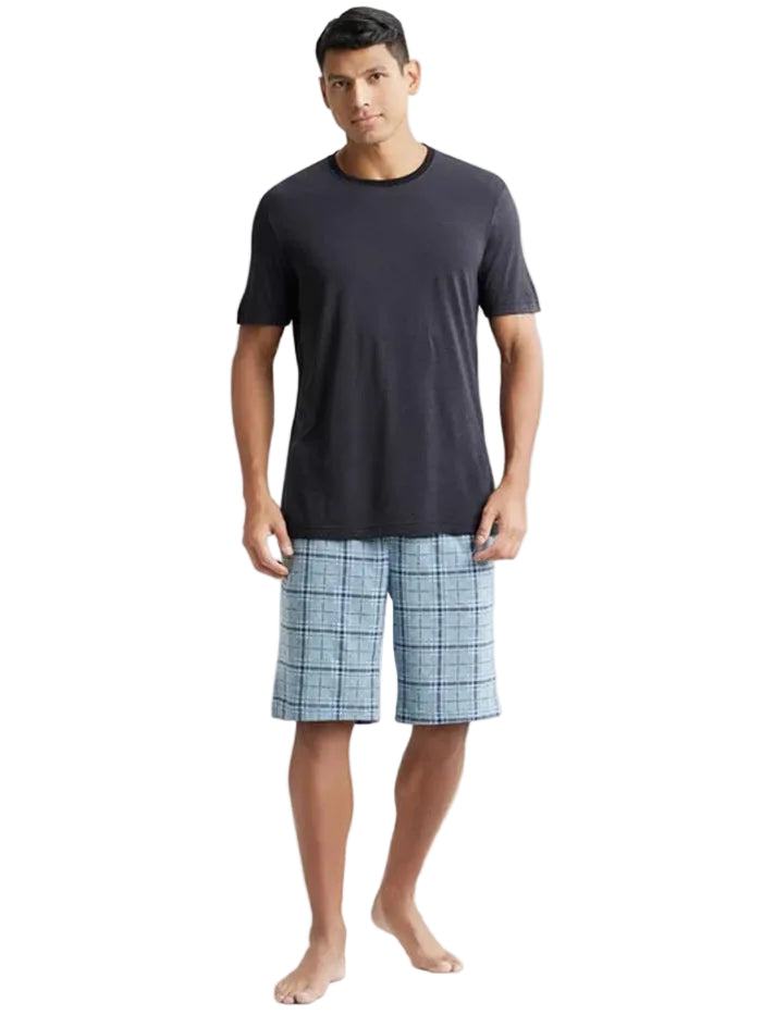 Tencel Micro Modal Cotton Elastane Stretch Sleep Shorts - Light Blue Print