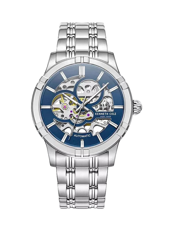 Kenneth Cole Stainless Steel Automatic Blue Skeleton Watch