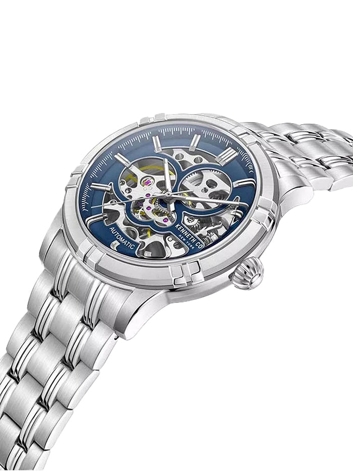 Kenneth Cole Stainless Steel Automatic Blue Skeleton Watch