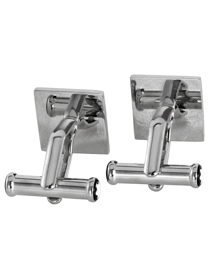 MONTBLANC RECTANGULAR CUFFLINKS IN STAINLESS STEEL WITH BLUE PATTERNED INLAY