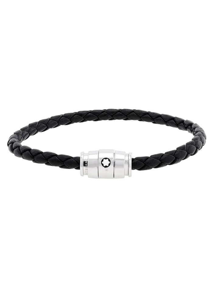 MONTBLANC STEEL BRACELET WITH 3-RING CLOSURE AND BLACK LEATHER