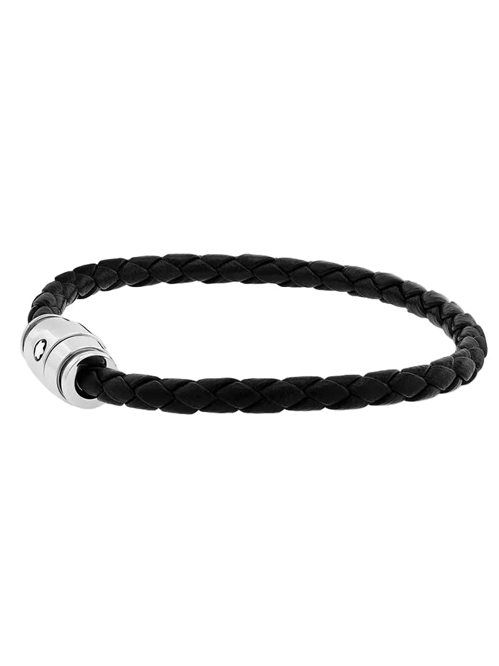 MONTBLANC STEEL BRACELET WITH 3-RING CLOSURE AND BLACK LEATHER