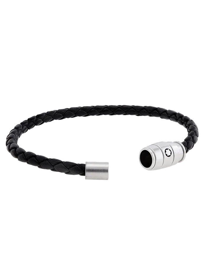 MONTBLANC STEEL BRACELET WITH 3-RING CLOSURE AND BLACK LEATHER
