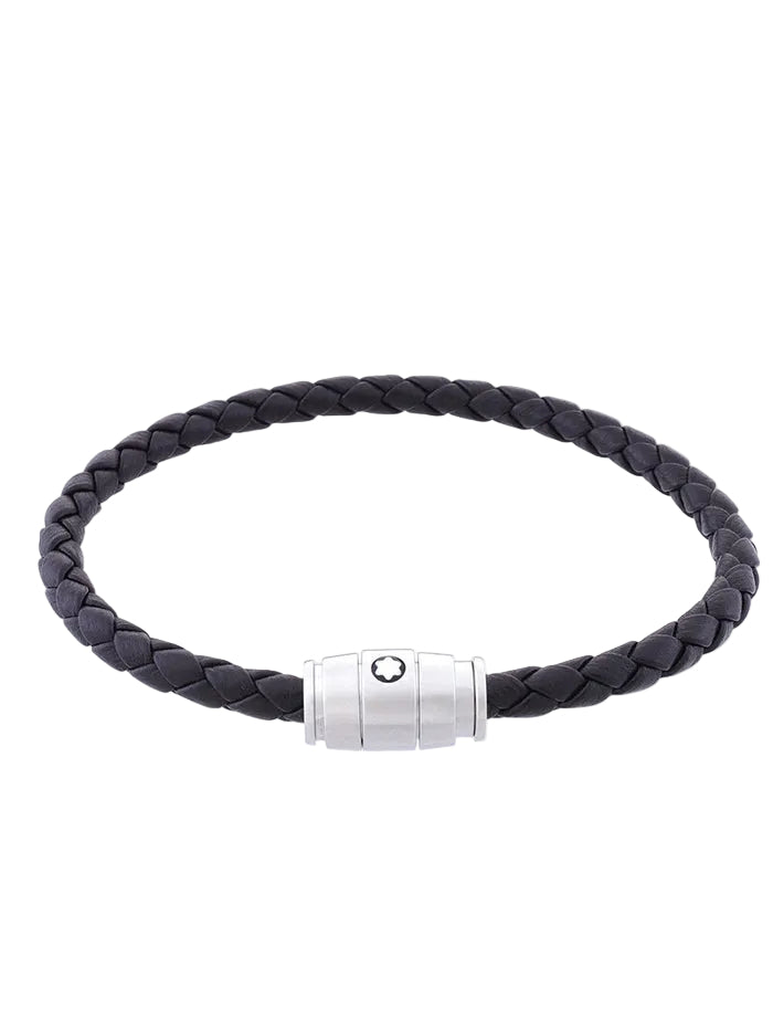 MONTBLANC STEEL BRACELET WITH 3-RING CLOSURE AND BLACK LEATHER
