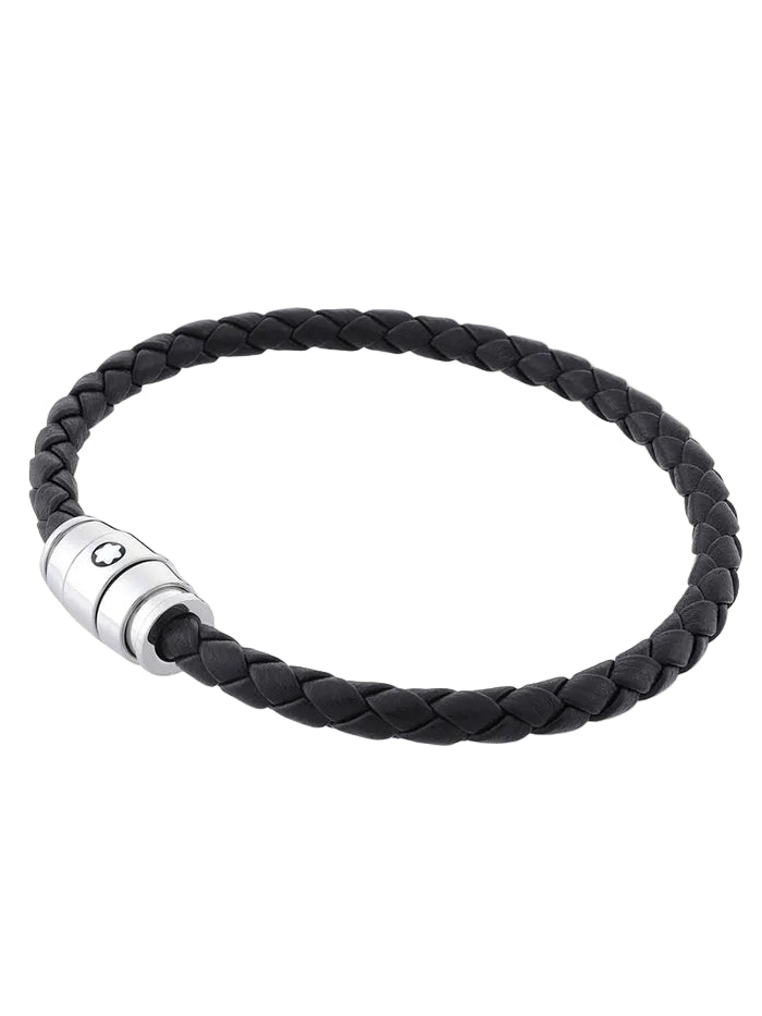 MONTBLANC STEEL BRACELET WITH 3-RING CLOSURE AND BLACK LEATHER