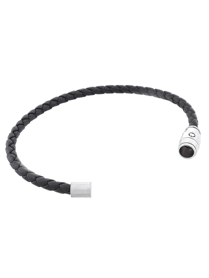 MONTBLANC STEEL BRACELET WITH 3-RING CLOSURE AND BLACK LEATHER