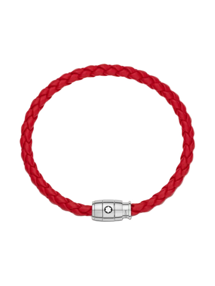 MONTBLANC STEEL BRACELET WITH 3-RING CLOSURE AND RED LEATHER