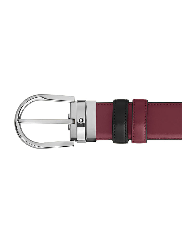 Montblanc - Horseshoe buckle black/cassis 35mm reversible leather belt