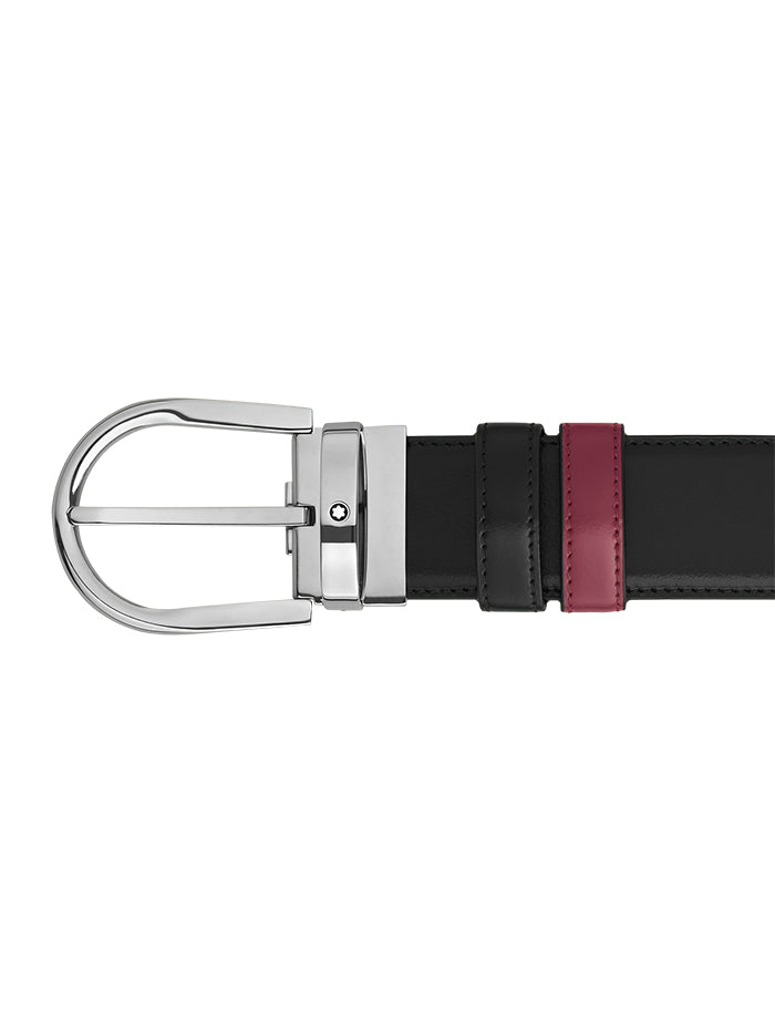 Montblanc - Horseshoe buckle black/cassis 35mm reversible leather belt